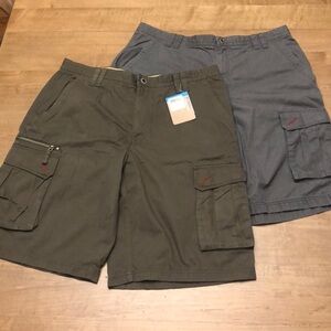 2 for 1! Columbia men’s cargo shorts. Olive and blue. Size 46. 12” inseam.